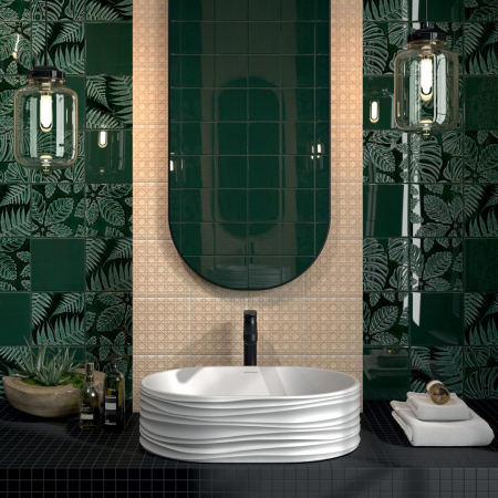 Плитка SFC001 Декор Сантана 2 структура зеленый темный глянцевый 15х15