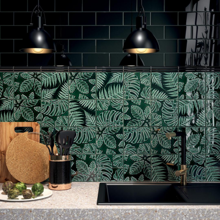 Плитка 17070 Сантана зеленый темный глянцевый 15х15