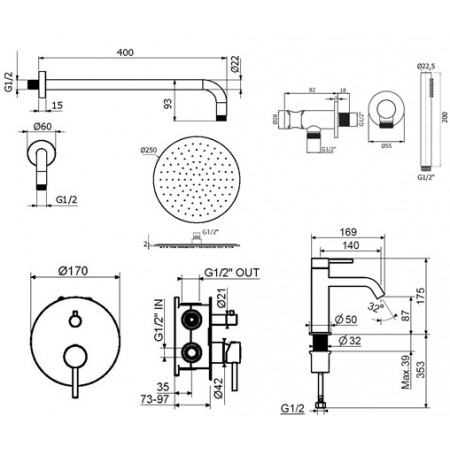 Комплект для душа Plumberia Selection IXO KITXO18OR53