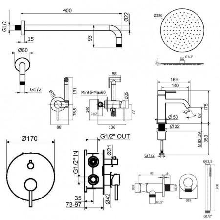 Комплект для душа Plumberia Selection IXO KITZXO18OB53