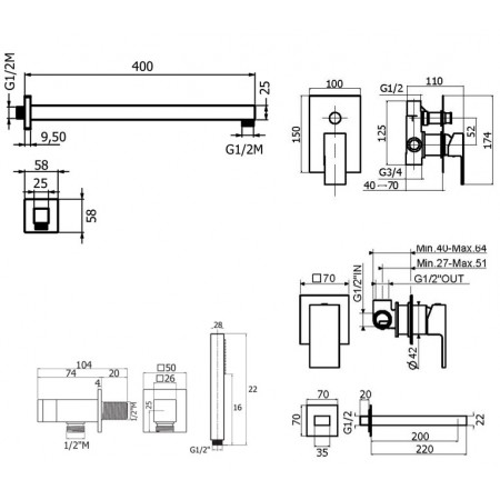 Комплект для душа Plumberia Selection TAG KITTG15CR220
