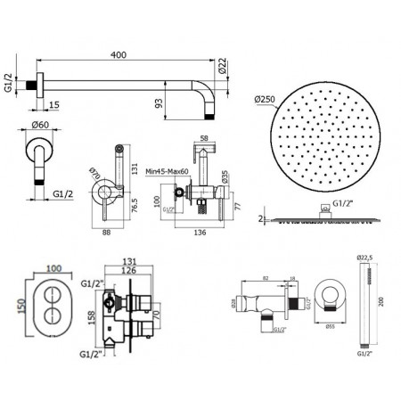 Комплект для душа Plumberia Selection IXO KITZXOT18NO
