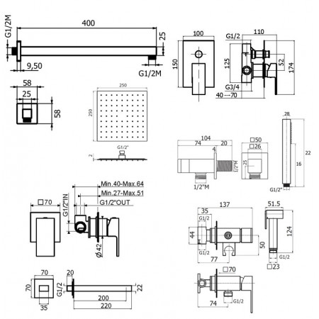 Комплект для душа Plumberia Selection TAG KITZTG15NO220