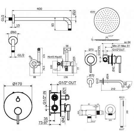 Комплект для душа Plumberia Selection IXO KITZXO18BO210