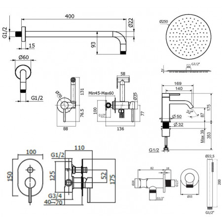 Комплект для душа Plumberia Selection IXO KITZXO15NO53