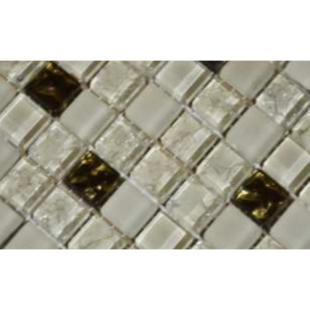 Мозаика №2020 микс молочный - молочный колотый - молочный матовый - золото (1.5х1.5) 30х30