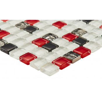 Мозаика №458 микс белый-красный- черный-платина (1.5х1.5) 30х30