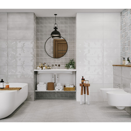 Плитка LBU053D Lissabon рельеф квадраты белый 25x75