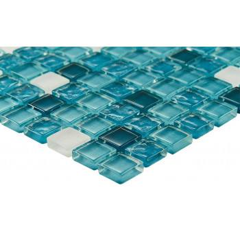 Мозаика № 2082 микс бирюза темная-белая матовая-рифленая (1.5x1.5) 30x30