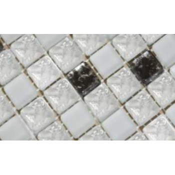 Мозаика №2021 микс белый-белый колотый-белый матовый-платина (1.5х1.5) 30х30