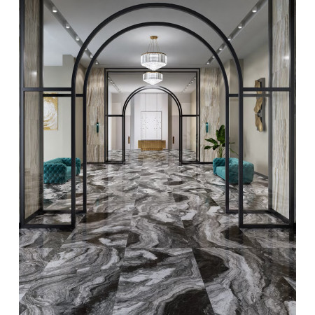 Керамогранит SG595902R Ониче белый чёрный обрезной лаппатированный 119.5*238.5