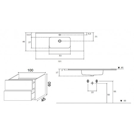 Тумба с раковиной INDA Piccadilly 100BD Kona