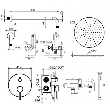 Комплект для душа Plumberia Selection IXO KITZXO18GR