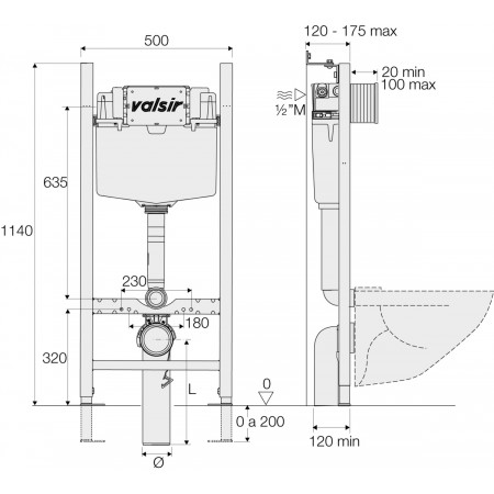 Система инсталляции для унитазов VALSIR WINNER S BLOCK C/FOD H1140 D.90/110MEC