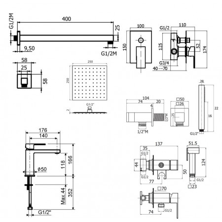 Комплект для душа Plumberia Selection TAG KITZTG15CR53