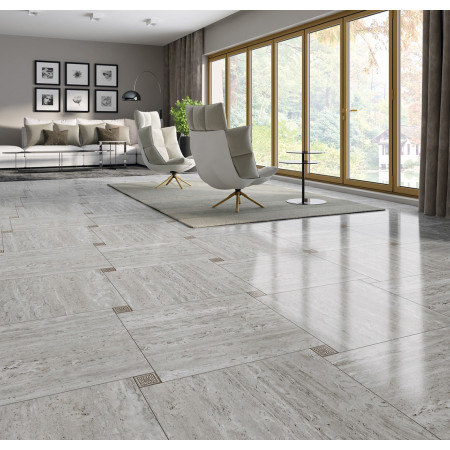 Керамогранит Плинтус Гранит Стоун ТРАВЕРТИН Серебристый / Skirting Granite Stone TRAVERTINE Silver LLR 120х6