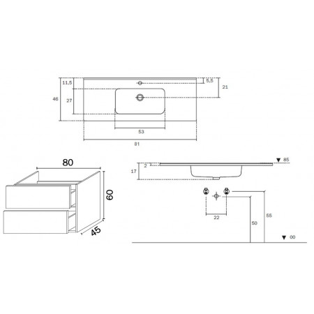 Тумба с раковиной INDA Piccadilly 80RC Kona