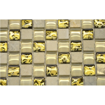 Мозаика № 2028 диагональ мрамор бежевый-молочный-золото (1.5х1.5) 30х30