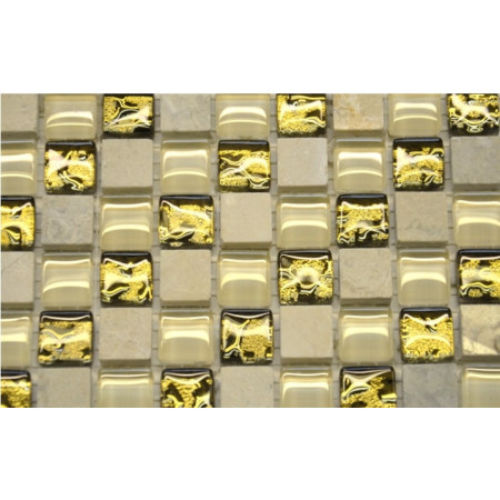 Мозаика № 2028 диагональ мрамор бежевый-молочный-золото (1.5х1.5) 30х30