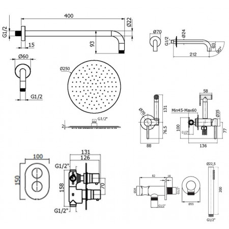 Комплект для ванны Plumberia Selection IXO KITZXOT19NO60